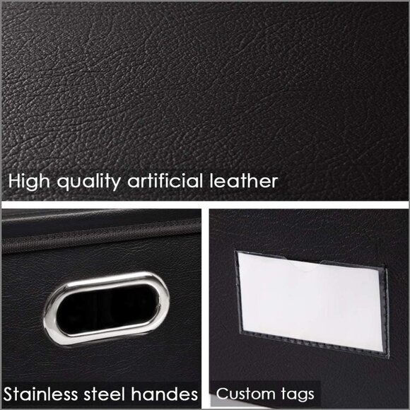 1 Pack Large Collapsible Storage Bin with Lid Leather‎ Fabric Foldable Storage - Picture 5 of 7